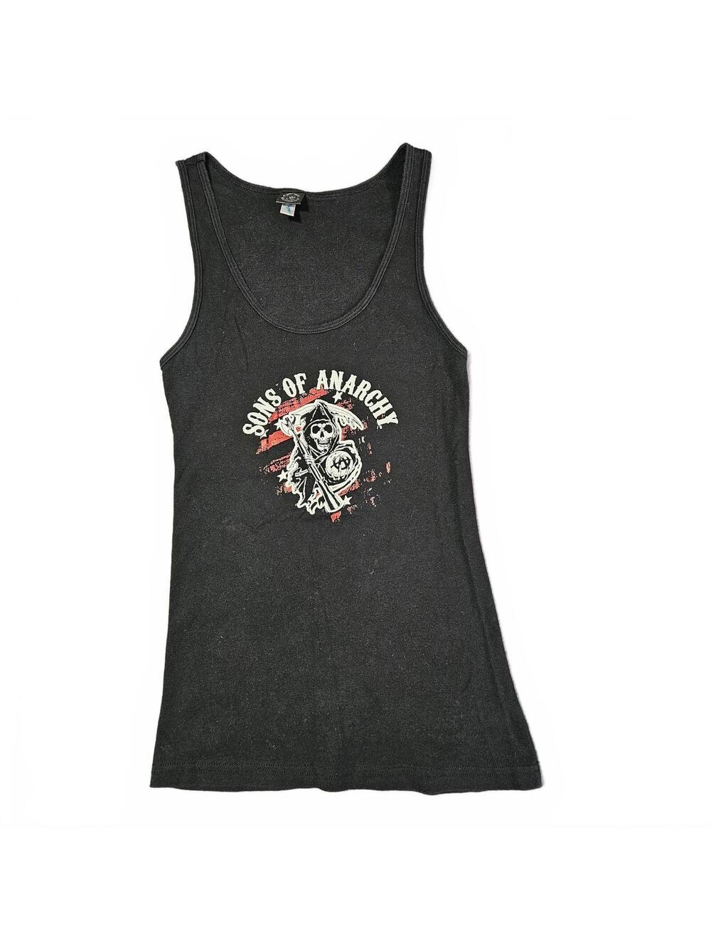 Sons of Anarchy Women's Tank Top Large Black Red Motorcycle Biker Grim Reaper